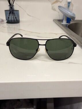 Classic Aviator Sunglasses - Black Frame with Green Lenses